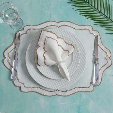 Imagem de Jogo Americano Com Guardanapo 12 Pçs Bordado em Dourado Realeza