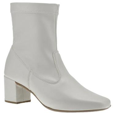 Imagem de Bota Feminina Stretch Cano Médio Bico Quadrado Salto Grosso Cor:Carame