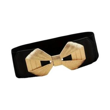 Imagem de Cinto Elástico Vintage Preto Feminino Com Fivela Larga E Cor Sólida Pa