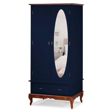 Imagem de Guarda Roupa Solteiro Com Espelho 2 Portas 1 Gaveta 60406E Linz Móveis - Azul Petróleo/Imbuia