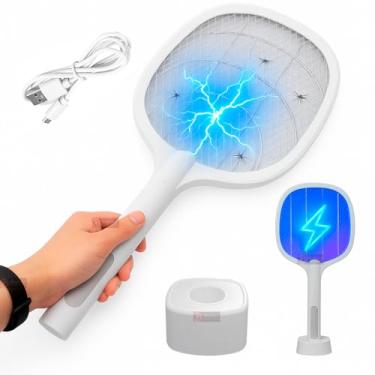 Imagem de Super Raquete elétrica 2 em 1 Luminaria Armadilha Repelente Luz Led UV Lampada Choque 3000V Mata Mosca Mosquito Pernilongo Anti Inseto, Recarregavel USB