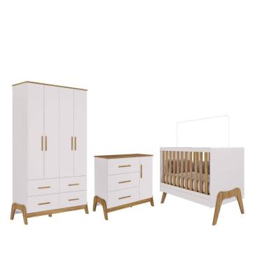 Imagem de Quarto Completo Bebê Retrô Guti Móveis Peroba Berço 5 em 1 MDF