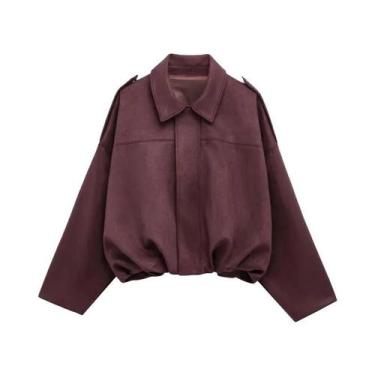 Imagem de Jaqueta Bomber Feminina Oversized De Camurça Acolchoada Estilo Colegia