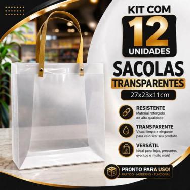 Imagem de Sacola Transparente Grande 23x27x11cm Pacote com 12 Unidades para Pres
