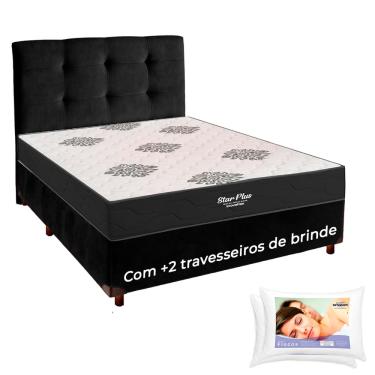 Imagem de Kit Cama Box + Cabeceira + Colchão Casal Molas Ensacadas Star Plus + 2 Travesseiros Ortobom