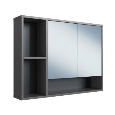 Imagem de Armário de Banheiro com Espelho 80cm 2 Portas 3 Nichos Bari BA1085GF Grafite - Art In Móveis
