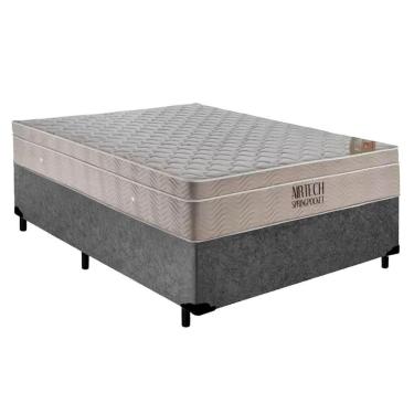 Imagem de Cama Box Casal Suede + Colchão Casal Ortobom Airtech Molas (65x138x188) cinza