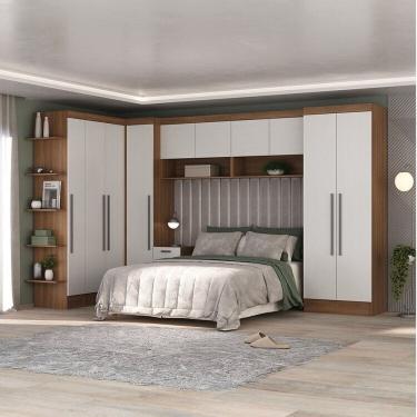 Imagem de Quarto Completo Viena 10 Portas 6 Gavetas 7 Peças Espresso Móveis Nogal/Branco