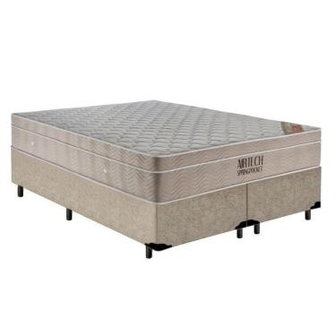Imagem de Cama Box Queen Bipartido Suede + Colchão Ortobom Airtech Molas Ensacadas 65x158x198 Cor...