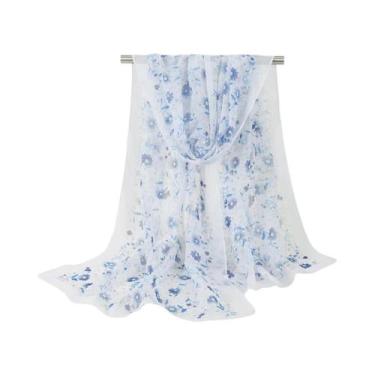 Imagem de Lenço De Seda Estampado Floral Para O Verão, Xale Leve De Chiffon, Toa