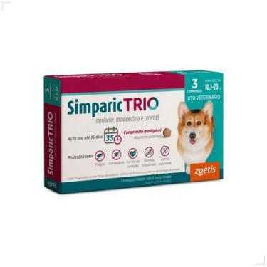 Imagem de Simparic TRIO Cão 10,1 a 20kg Vermífugo Pulga Carrapato 3com Quantidad