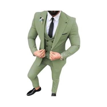 Imagem de Terno Slim Fit Masculino De 3 Peças Com Lapela Pontiaguda De Um Botão,