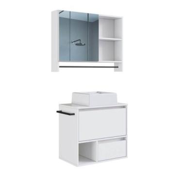 Imagem de Conjunto para Banheiro Branco Gabinete Suspenso 60cm com Toalheiro Cub
