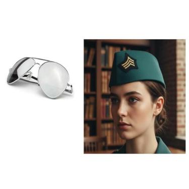 Imagem de Kit P/ Fantasia Militar Exército - 2 Pçs Boina E Óculos Cor:VerdeTaman