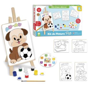 Imagem de Kit De Pintura Infantil Pets C/ Cavalete 4 Telas P/ Colorir - Nig Brin