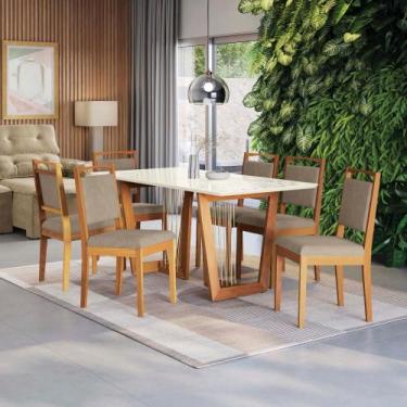 Imagem de Conjunto Sala de Jantar Lina em Madeira Maciça 6 Cadeiras Linho Fendi 