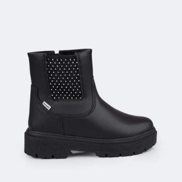 Imagem de Bota Infantil Pampili Menina Coturno Com Tela Em Strass, Preto, 28