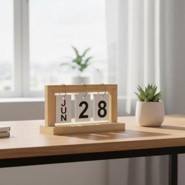 Imagem de Calendário Permanente De Madeira Para Mesa Home Office Decor - Interpo