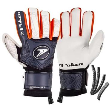 Imagem de Luva de Goleiro Poker Ortho Vulcan 3 com Talas, Preto, Branco, 9