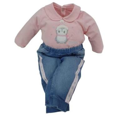 Imagem de Macacão Malha Bordado Luxo Bebê Menina Jeans Paraiso 12983, Rosa, M ( 
