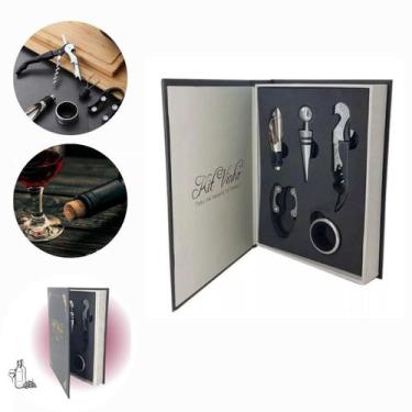 Imagem de Kit Livro Vinho Luxo Abridor Saca Rolhas Tampa Corta gotas - Novo Secu