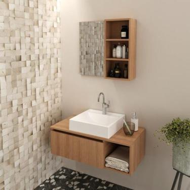 Imagem de Conjunto Suspenso para Banheiro com Espelheira 80cm Marrom - Tecno Mob