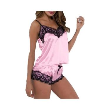 Imagem de Conjunto De Pijama Sexy De Renda Sem Mangas Para Mulheres, Verão, Dois