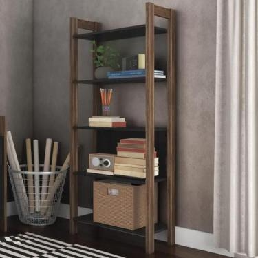 Imagem de Estante de Livros 65CMX165,5cm 5 Prateleiras Az Preto/Nogal - Espresso