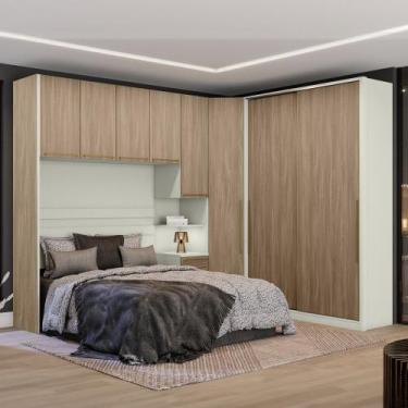 Imagem de Quarto Modulado Casal Completo 8 Portas 6 Gaveta Canto Oblíquo Bellagi