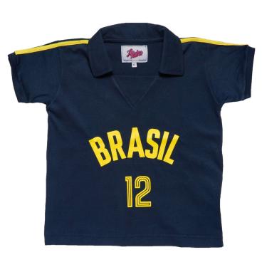 Imagem de Camisa Brasil Vôlei 1984 Liga Retrô Infantil Azul Marinho