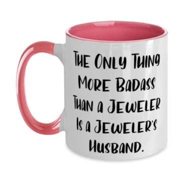 Imagem de Presentes de marido para marido, The Only Thing More Badass Than a Jeweler Is a Jeweler Husband, Cool Husband Caneca de 325 ml, copo da esposa