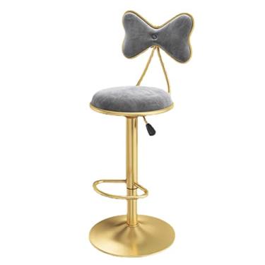 Imagem de Casa Cozinha Ilha Bar Banquinho, Cinza Swivel Cadeira Com Encosto, Cadeira De Bar De Altura Ajustável, Veludo Estofado Com Pé, Café Da Café Da Manhã Fezes, Altura 60-80 Cm (Color : Gray)