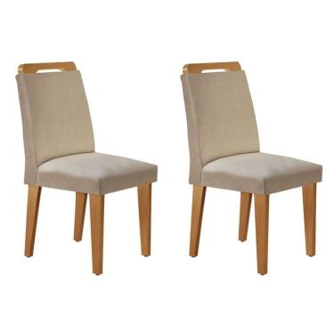 Imagem de Conjunto com 2 Cadeiras Athenas Linho Bege e Imbuia