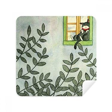 Imagem de Miaoji Pintura Aquarela Gato Exterior Janela Óculos Pano Limpador de Tela Tecido Camurça Pacote com 2
