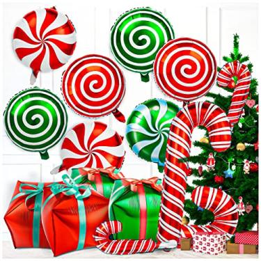 Imagem de 32Pcs Christmas Foil Balloons Kit, Candy Cane Mylar Balloons with Ribbons, Red and Green Balloons for Party Decorations and Birthday