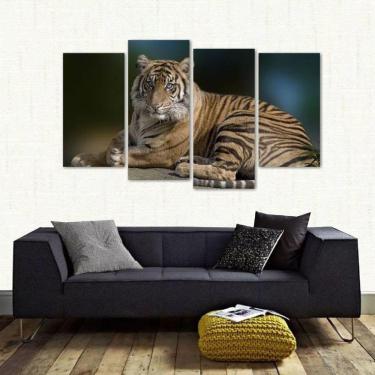 Imagem de Quadro Decorativo Paisagem Tigre Quarto Em Tecido 4 Peças 1