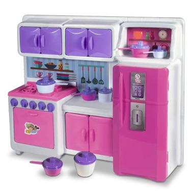 Imagem de Kit Armários Geladeira Fogão Cozinha Infantil Completa Rosa