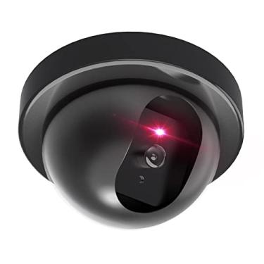 Imagem de WALI Câmera falsa de segurança CCTV domo com luz LED vermelha intermitente com adesivos de alerta de segurança (SD-1), preta