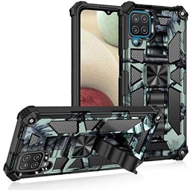 Imagem de Mobile phone accessories Para Samsung for Galaxy A12 camuflagem armadura TPU à prova de choque + PC capa protetora magnética com suporte phone case