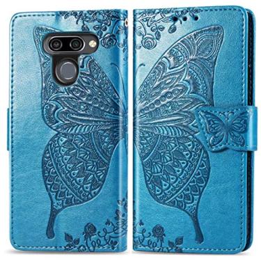 Imagem de YUNCHAO Caixa de telefone Butterfly Love Flores Embossing Horizontal Flip Capas de Couro para LG K50, com suporte e Cartão Slots & Carteira e Cordão capa para celular