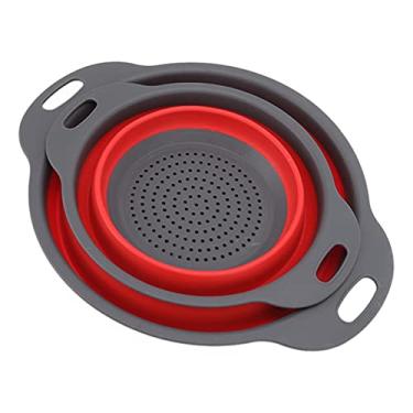 Imagem de Conjunto de 2 escorredores dobráveis, coador redondo dobrável com alça de drenagem rápida coador de alimentos coador dobrável coador de cozinha para drenar macarrão, legumes ou frutas