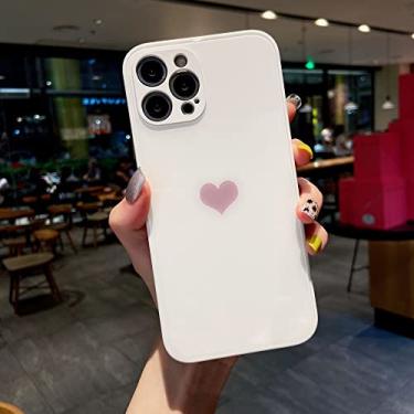 Imagem de Capa de telefone de cor sólida de vidro líquido coração para iphone 13 11 12 pro max x xs xr 7 8 plus se2 capa estética fashion, branca, para iphone 13 pro max