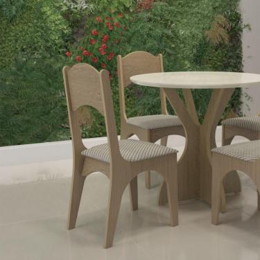 Imagem de Conjunto 2 Cadeiras Sem Braço Estofadas Estampa Geométrico Sala de Jantar Cozinha MDF Marrom