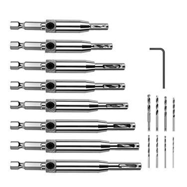 Imagem de Qudai Conjunto de broca autocentrante 16 unidades com 1 chave hexagonal para dobradiças de porta de janela para carpintaria. Brocas de substituição de 16 unidades NP