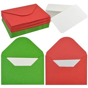 Imagem de Mini envelopes com cartões de visita branco em branco, 100 conjuntos de Jerbro vermelho verde pequeno envelopes para cartões de Natal chinês Ano Novo Dia dos Namorados, Red and Green