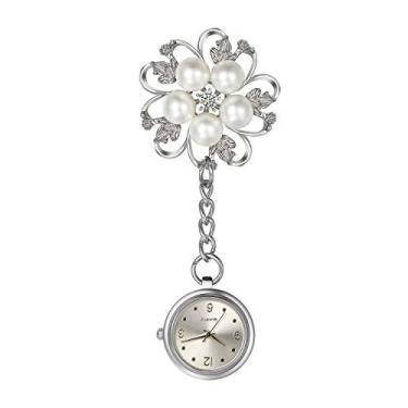Imagem de Relógio de enfermeira feminino com estampa de folhas, broche, para pendurar com lapela, para enfermeiras, médicos, paramédicos, meninas, crachás, estetoscópio, quartzo, com marcadores de números árabes