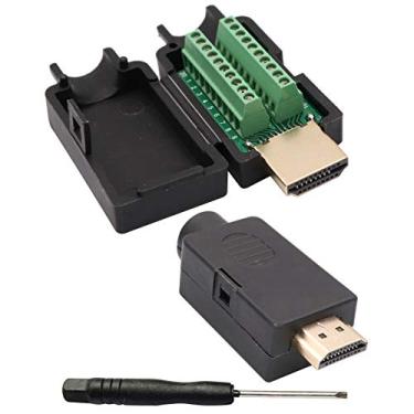 Imagem de AAOTOKK Adaptador de bloco de terminais de parafuso HDMI banhado a ouro HDMI macho para 20 pinos/fêmeas sem solda módulo de sinal conector de placa de breakout com capa (2 peças/macho)