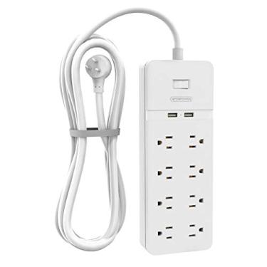 Imagem de Cabo de extensão de 7,6 m, plugue plano, NTONPOWER 8 tomadas protetor contra sobretensão com portas USB, 1080 joules, disjuntor de 15A, suporte de parede para home office oficina ou garagem, listado pela ETL, branco