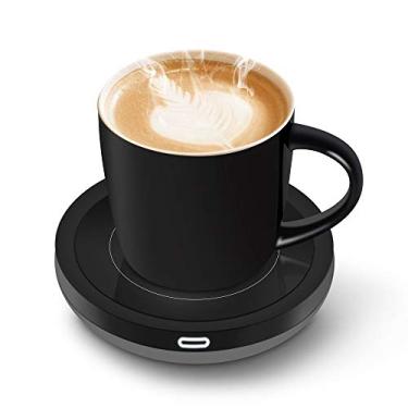 Imagem de BESTINNKITS Conjunto de aquecedor de xícara de café inteligente, caneca de indução por gravidade liga/desliga automática para uso na mesa de escritório, aquecedor de copo de cera de vela (até