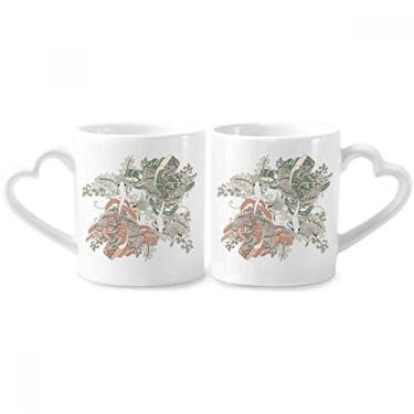 Imagem de Conjunto de canecas de porcelana para casal, carpa vermelha, verde, coração